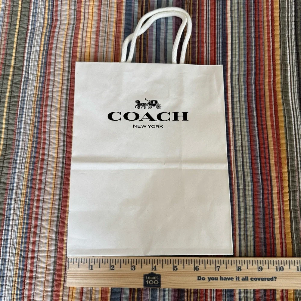 Coach white paper shopping or gift bag. Black Logo. White Rope Handles 10x8x4.5